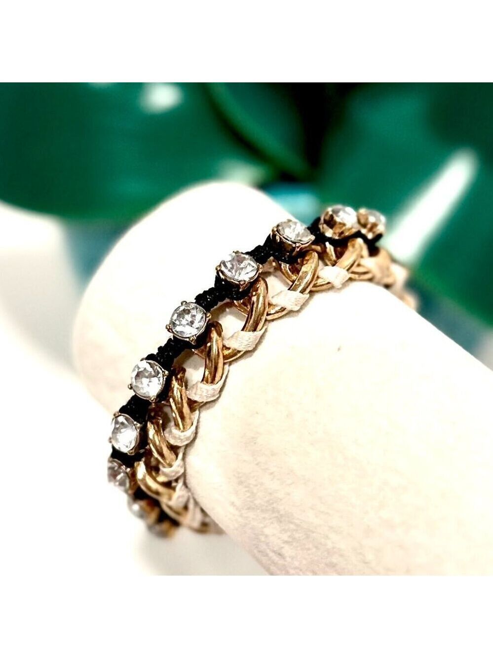 BANANA REPUBLIC Chunky Gold Tone Tweed Wrapped Rhinestone Bracelet NWT